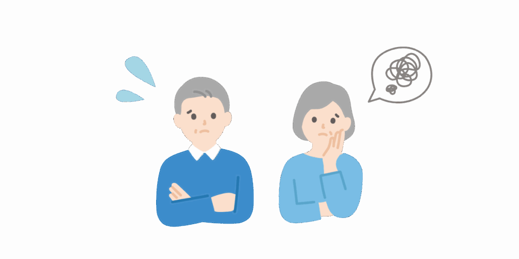困っている中年夫婦のイラスト